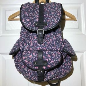 Black floral printed backpack